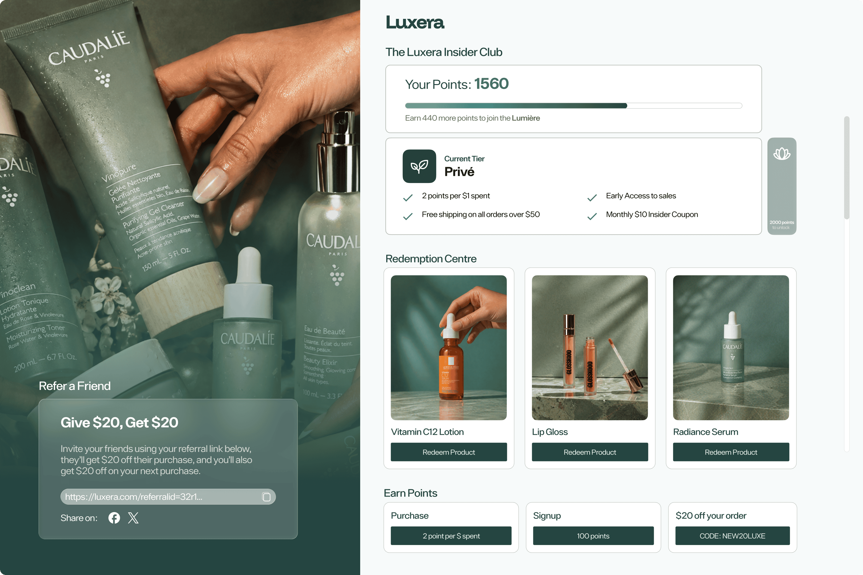 Loyalty program dashboard showing points and rewards