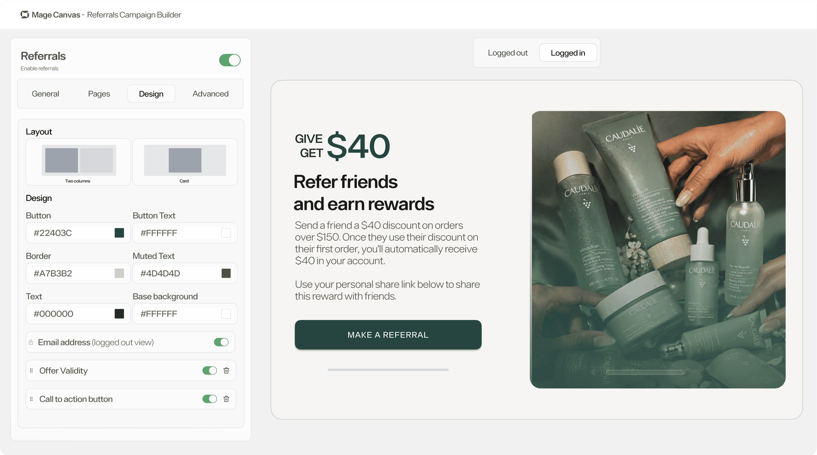 Referral widget showing Give $10 get $10 promotion
