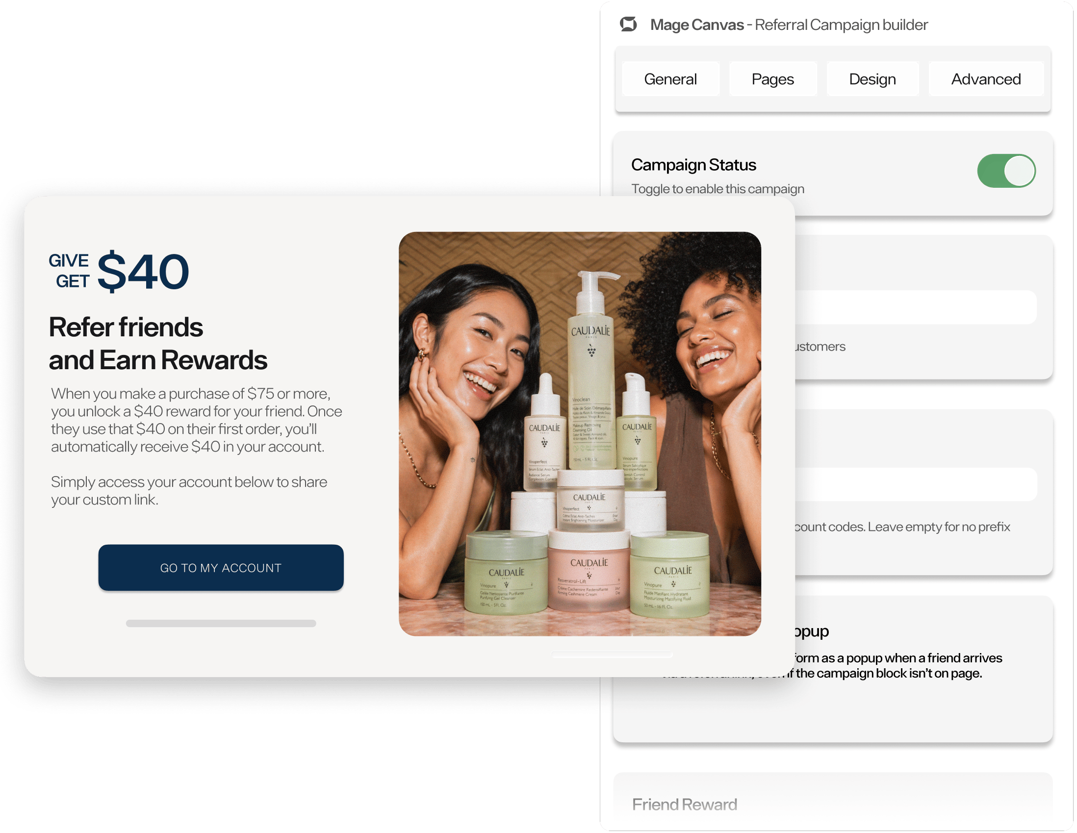 Referral program widget showing customer rewards